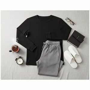 Classic Black Long Sleeve Sleep Tee for Men